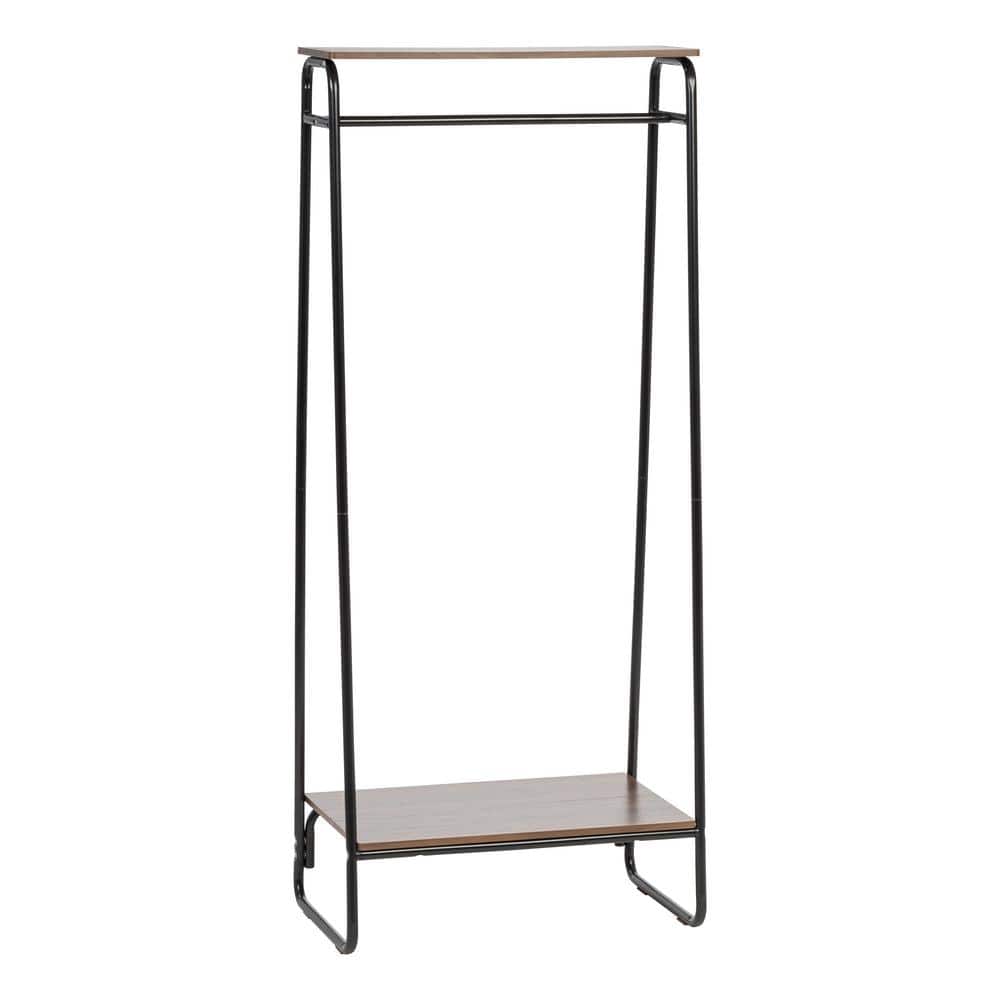 IRIS Black Metal Clothes Rack with 2 Wood Shelves (16 in. W x 59 in. H ...
