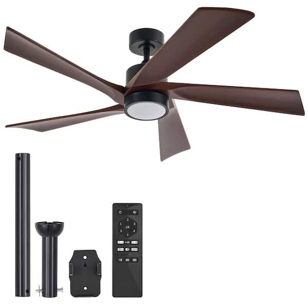 Merra 52 in. 5-Blade Indoor Walnut Modern Standard Ceiling Fan with LED Light Solid Wood Blades