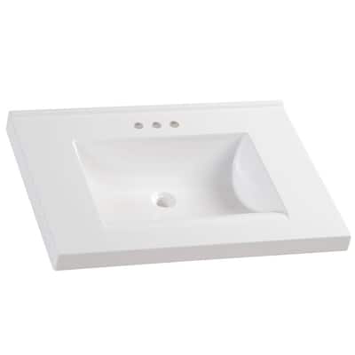 31 in. W x 22 in. D Cultured Marble Vanity Top in White with White Sink