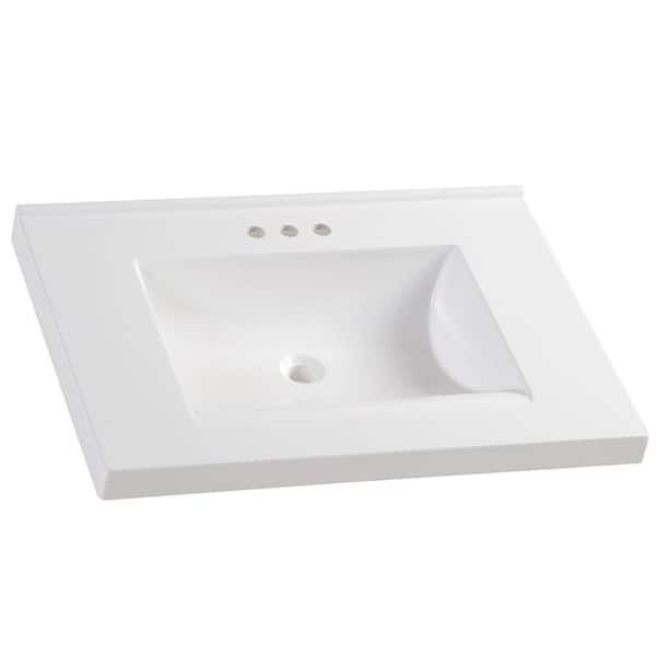 Glacier Bay 31 in. W x 22 in. D Cultured Marble White Rectangular Single Sink Vanity Top in White