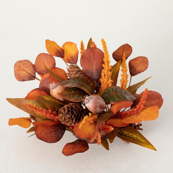 SULLIVANS 5 in. H Mixed Fall Leaf and Wheat Orb Orange