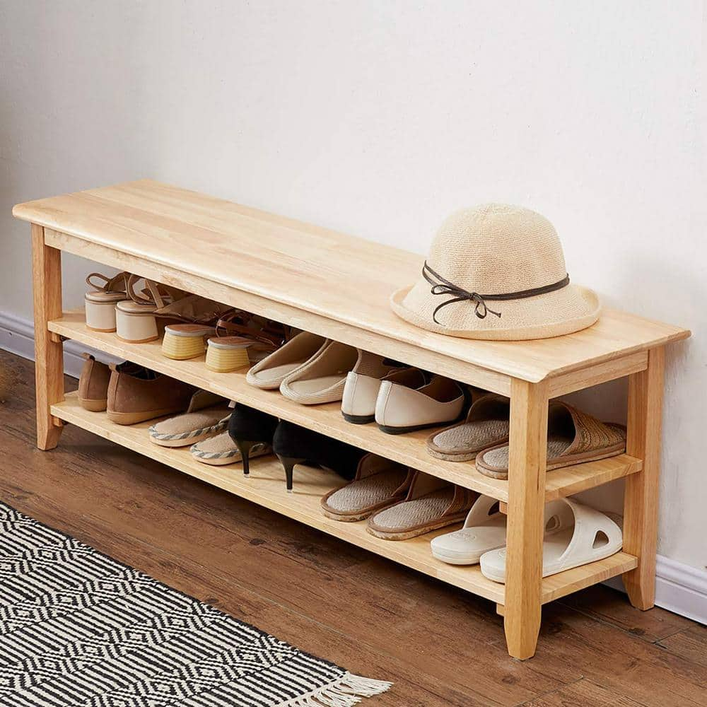 16.5 in. H 12 Pair Natural Wood Shoe Rack shoes 365 The Home Depot