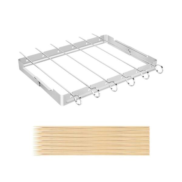 13 in. Stainless Steel Shish Kabob Set with 6 Skewers, Reusable Rack, and 30 Bamboo Skewers for Kitchen, Party and BBQ