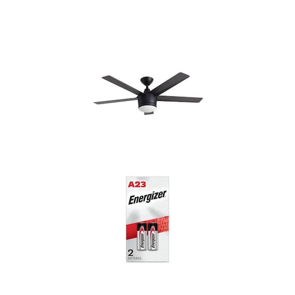 52 in. LED Matte Black Ceiling Fan with Light Kit, Remote and A23 12V Batteries (2-Pack)