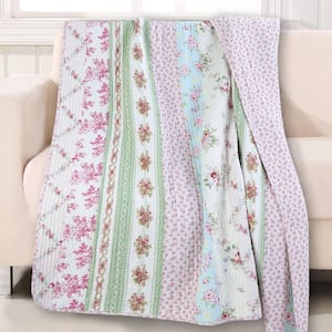 Pink Blue Multi Color Floral Bloom Garden Vines Stripe Cotton Throw Blanket