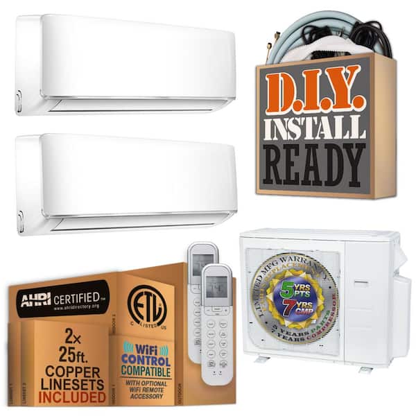 27000 BTU 2.25 Ton Dual Wall Mount Ductless Mini Split Air Conditioner with Heat Pump 220-Volt