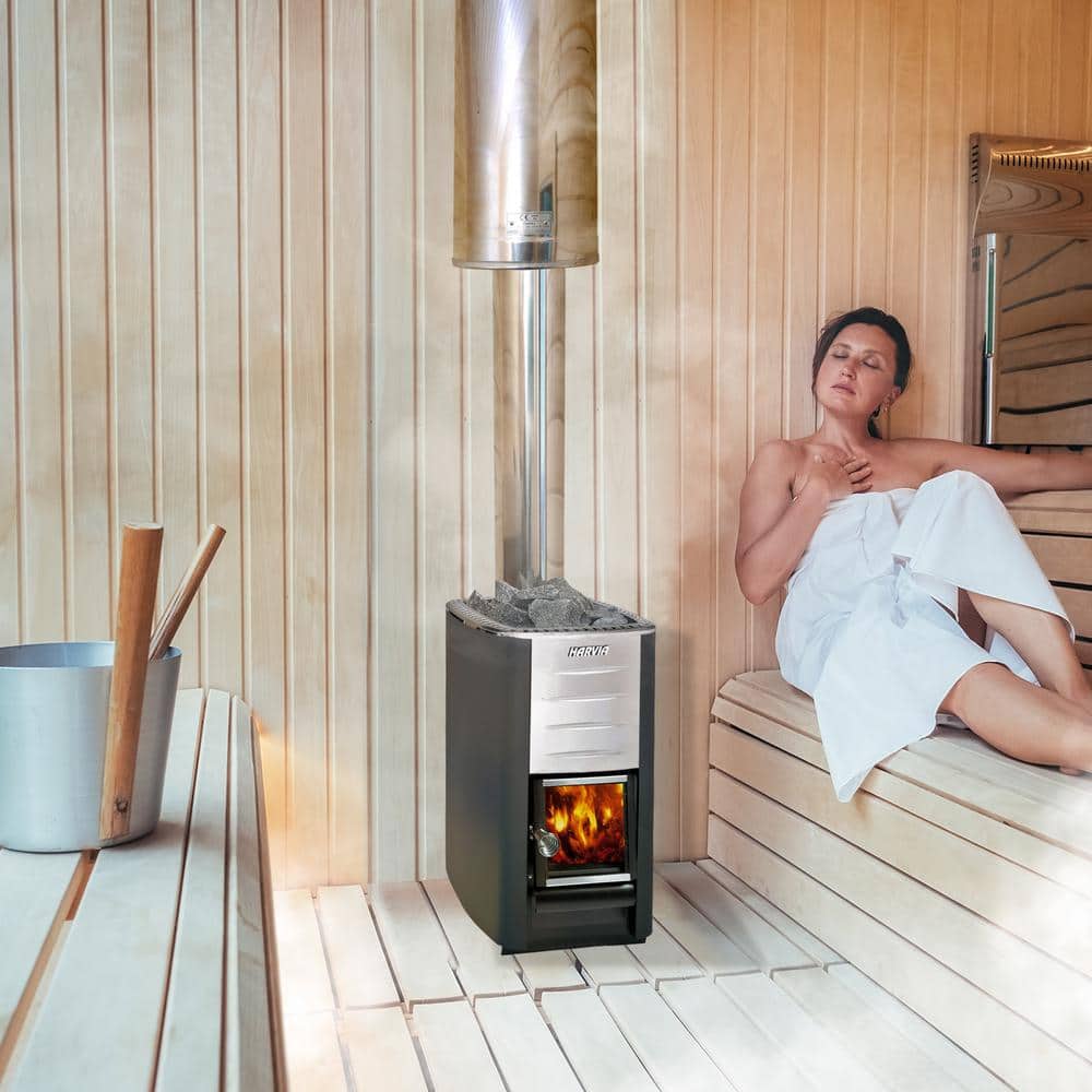 Harvia Stainless Steel Wood Burning Sauna Heater with Chimney Kit