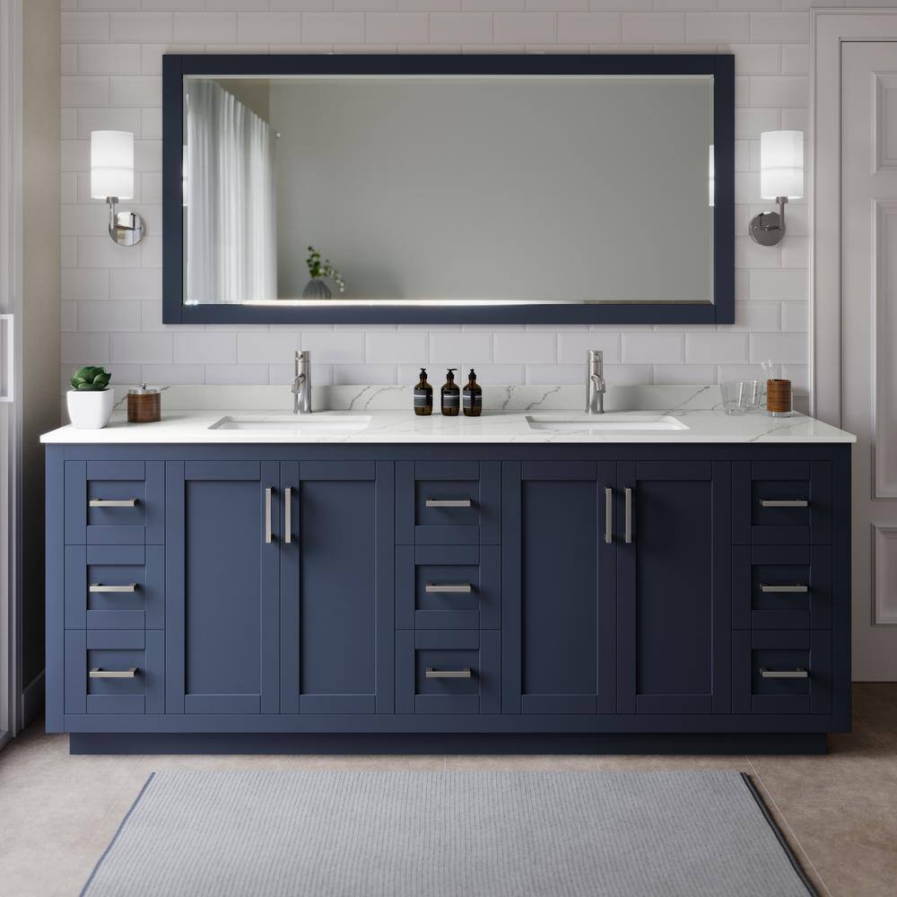Miranda 84 in. W x 22 in. D x 33.75 in. H Double Bath Vanity in Dark Blue with Giotto Quartz Top price history on PriceWatchPro