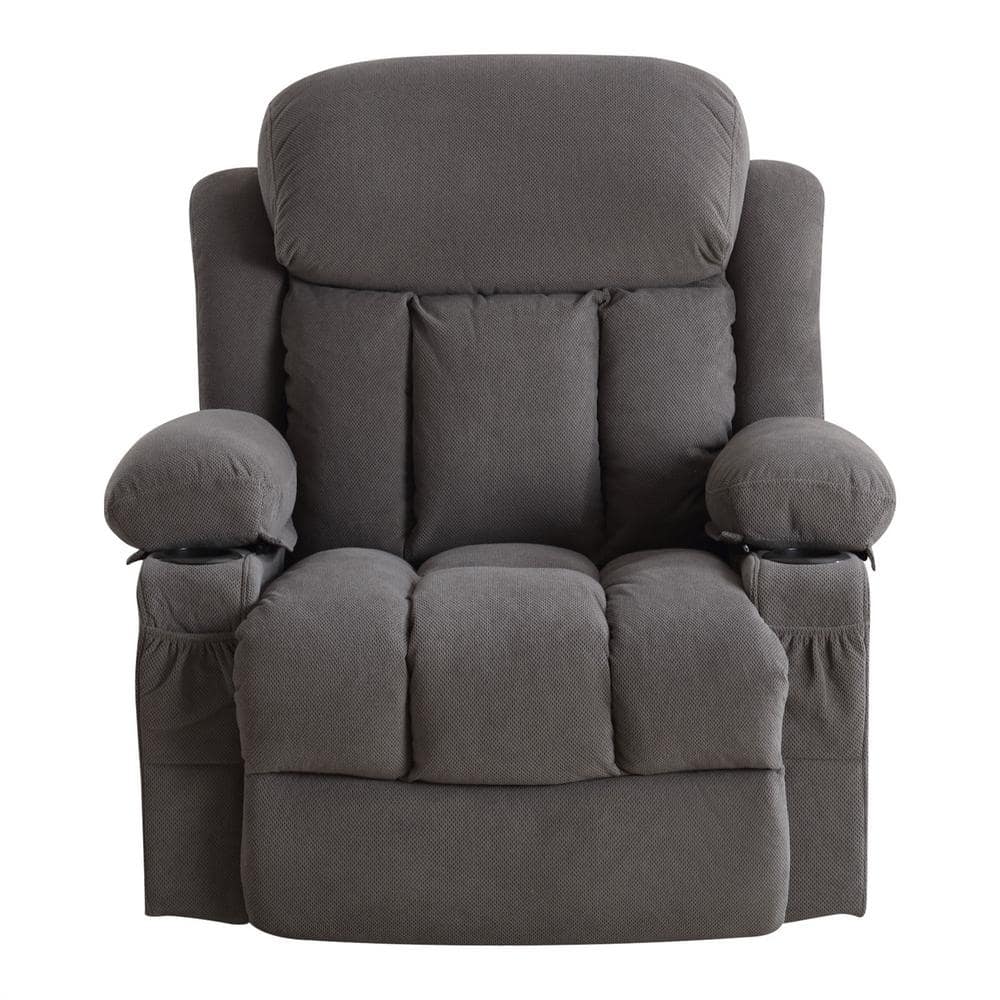 39.76 in. W Grey Velvet Recliner with Rocking, Remote Control, Tufted and S