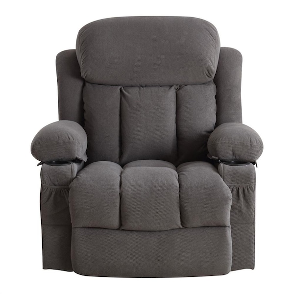 AndMakers 39.76 in. W Grey Velvet Recliner with Rocking, Remote Control, Tufted and Storage