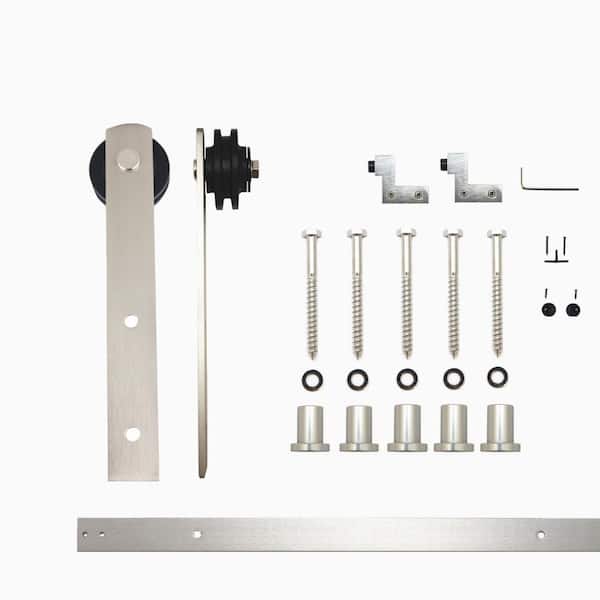 HOMACER 6.6 ft./79 in. Brushed Nickel Non-Bypass Sliding Barn Door Hardware Kit Straight Design Roller for Single Door
