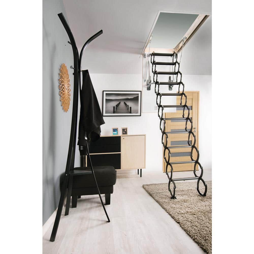 Heavy-Duty Black Steel Scissor Attic Ladder with Insulated Door
