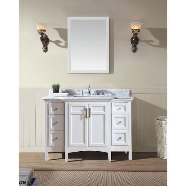 Ari Kitchen And Bath Luz 48 In Single Vanity White With Marble Top Carrara Basin Akb Wht The Home Depot Bath Luz 48 In Single Vanity, What Size Mirror For A 48 Vanity
