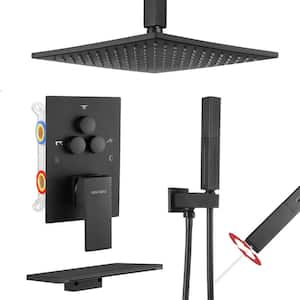 Single Handle 3-Spray Patterns Shower 10 in. Square Ceiling Mounted Shower 1.8 GPM with Pressure Balance in Matte Black