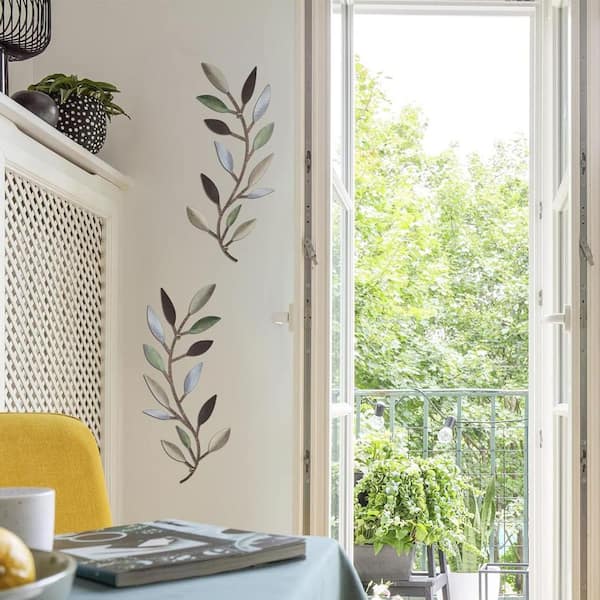 2-Piece 15.8 in. x 7 in. Colorful Metal Tree Leaf Wall Decal
