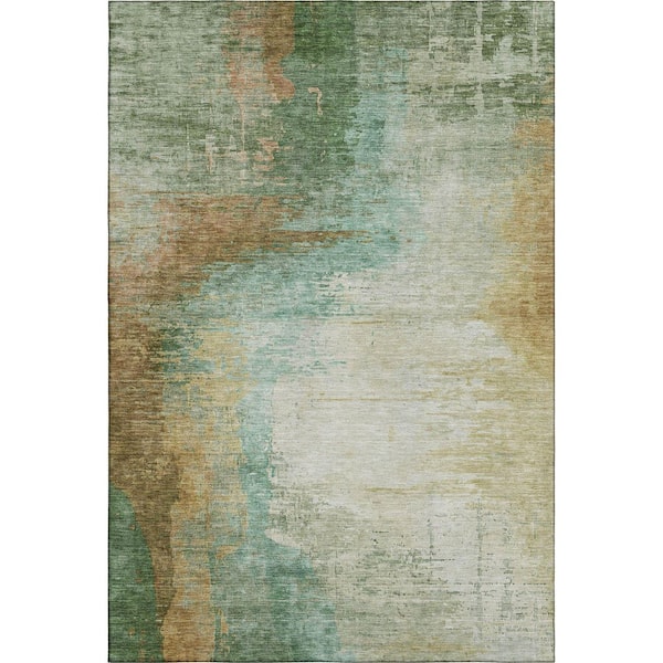 Mayfield Premium Machine Washable Abstract AMF2041 Aloe 10 ft. x 14 ft. Area Rug