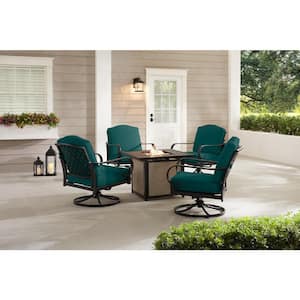 Laurel Oaks 5-Piece Black Steel Outdoor Patio Fire Pit Seating Set with CushionGuard Malachite Green Cushions