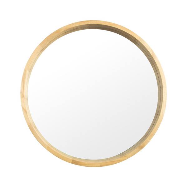 Tileon 30 in. W x 30 in. H Round Wood Framed Wall Bathroom Vanity Mirror in Walnut Natural