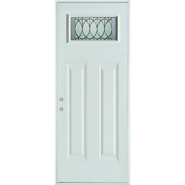 Stanley Doors 36 in. x 80 in. Nightingale Patina Rectangular Lite 2-Panel Painted White Right-Hand Inswing Steel Prehung Front Door