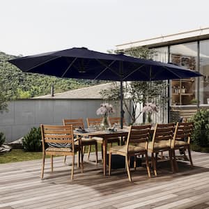 15 ft. Double Side Outdoor Patio Market Umbrella in Navy Blue with Fiberglass Rib,360° Illumination,Base for Yard