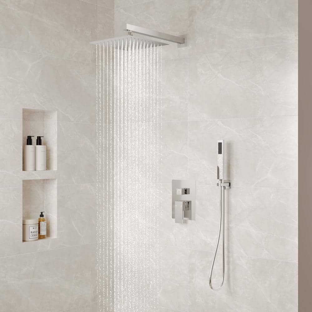 Chrome Dual Square Rain Shower System with Handheld Spray