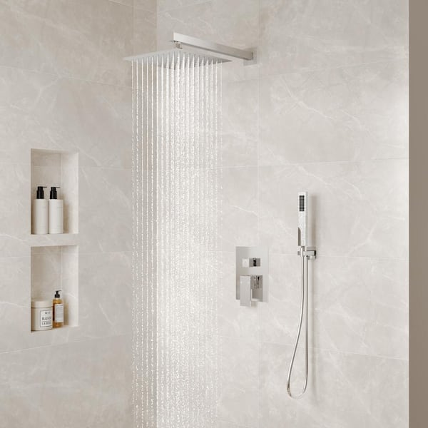 Single-Handle Rain 2-Spray Square 10 in. Dual Shower Head Wall Mount Fixed and Handheld Shower Head 2.5GPM in Chrome