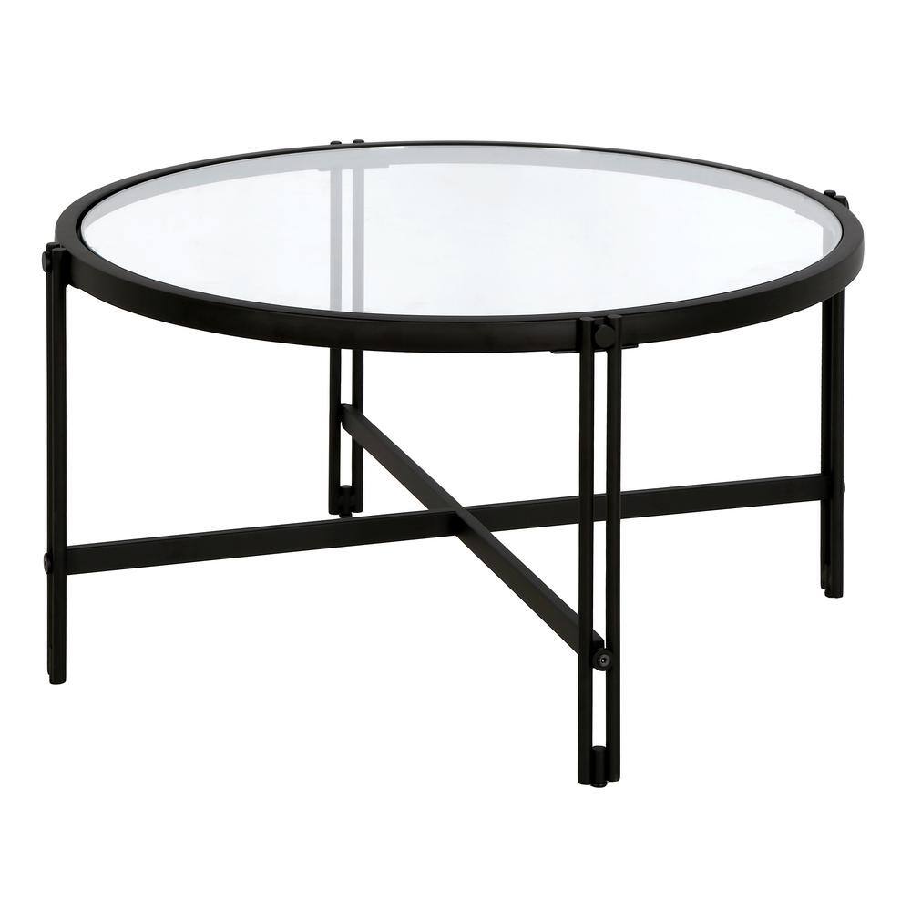 Inez 32" Blackened Bronze Round Metal and Glass Coffee Table