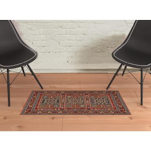 Blue/Red 2 ft. x 3 ft. Oriental Power Loom Area Rug With Fringe