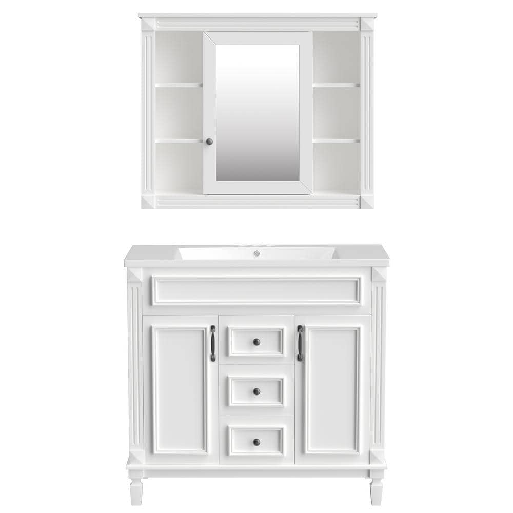 36 in. W X 18 in. D X 34 in. H Single Sink Freestanding Bath Vanity White w