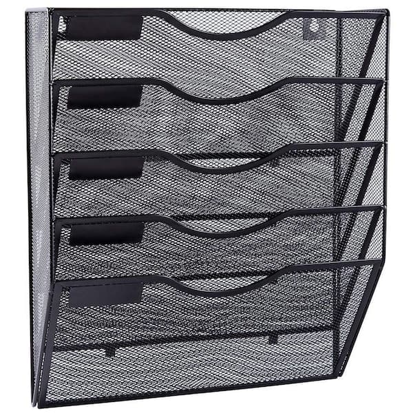 12.8 in. x 3.9 in. x 14.9 in. Black 5 Pocket Mesh Wall Mounted File Rack, Document Folder Holder for Photo Album Etc.