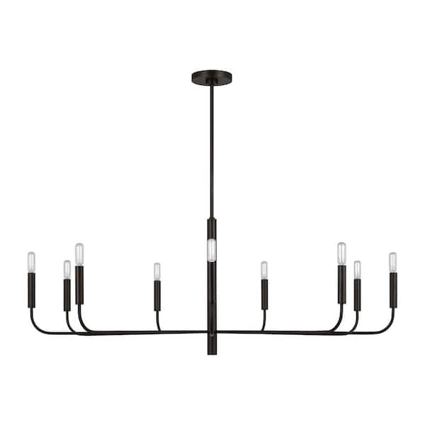 Generation Lighting - Brianna Wide 9-Light Aged Iron Minimalist Modern Hanging Candlestick Chandelier with Swivel Canopy