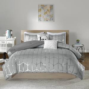 Khloe 4-Piece Grey/Silver Twin Comforter Set