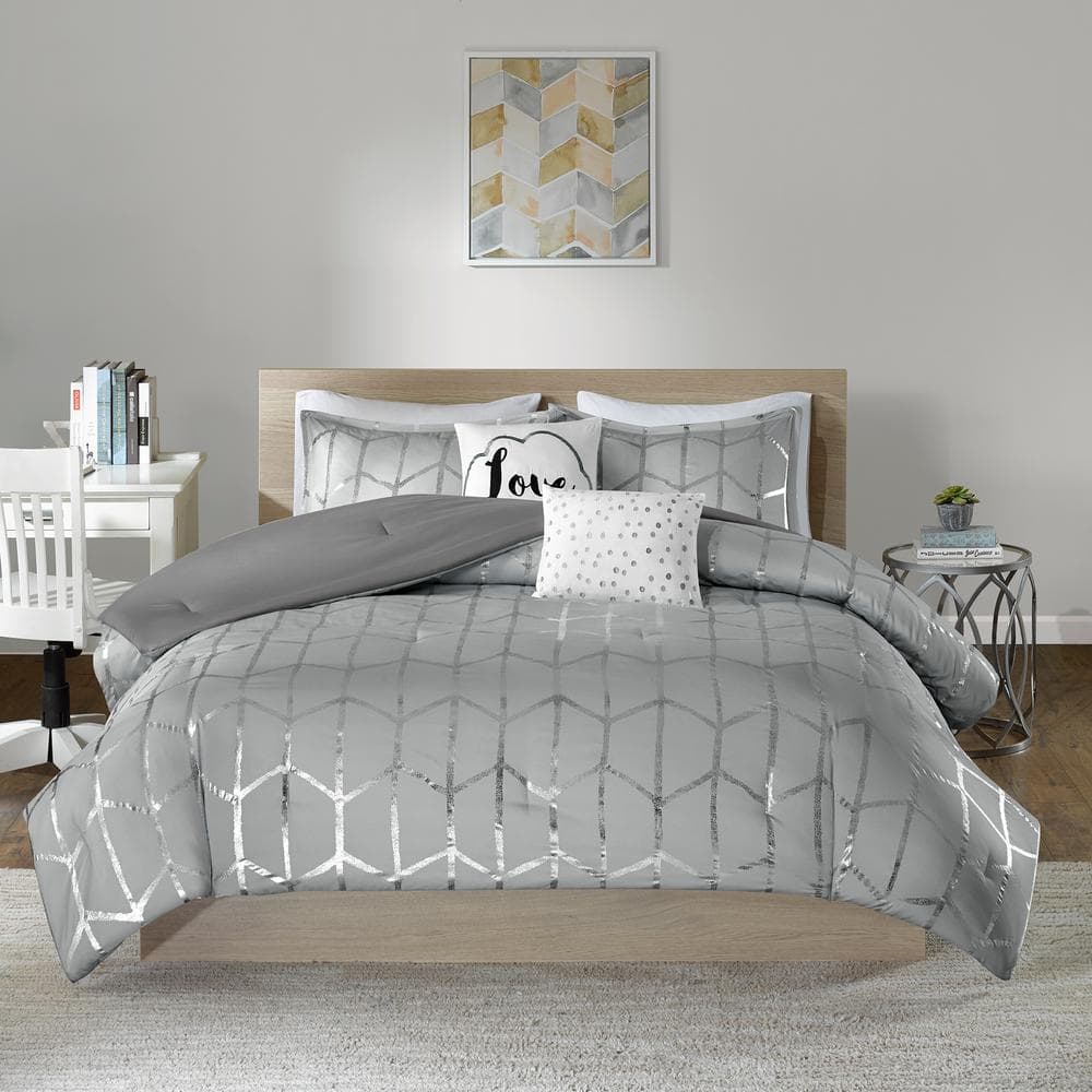 Intelligent Design Khloe 5-Piece Grey/Silver Full/Queen Comforter Set  ID10-1244 - The Home Depot