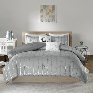 Khloe 5-Piece Grey/Silver Full/Queen Comforter Set