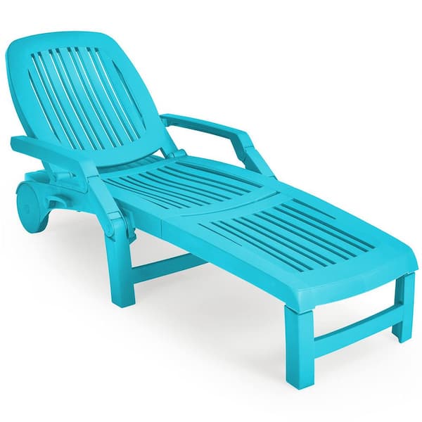 Alpulon Turquoise Plastic Adjustable Patio Sun Outdoor Chaise Lounge Weather Resistant with Wheels