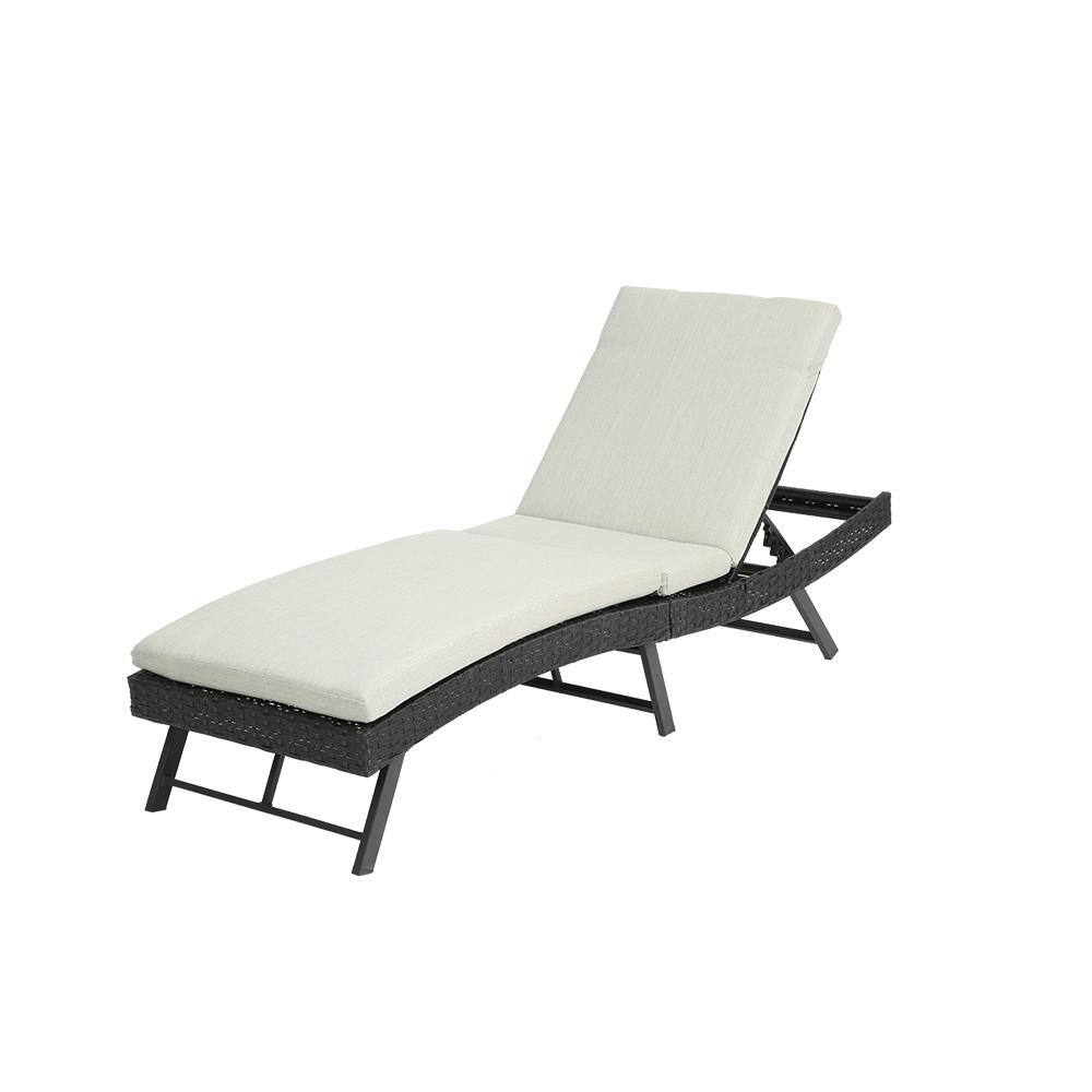 1-Piece Wicker Outdoor Chaise Lounge, Steel Adjustable Back Folding Patio L
