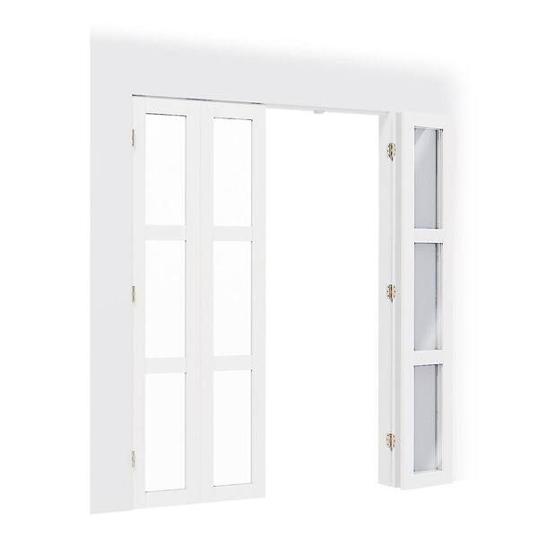 60 in. x 80 in. 3-Lite, Clear Glass, Solid Core, MDF, PVC Covering Compack 180 Bi-Fold Door with Hardware Kits