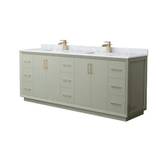 Strada 84 in. W x 22 in. D x 35 in. H Double Bath Vanity in Light Green with White Carrara Marble Top