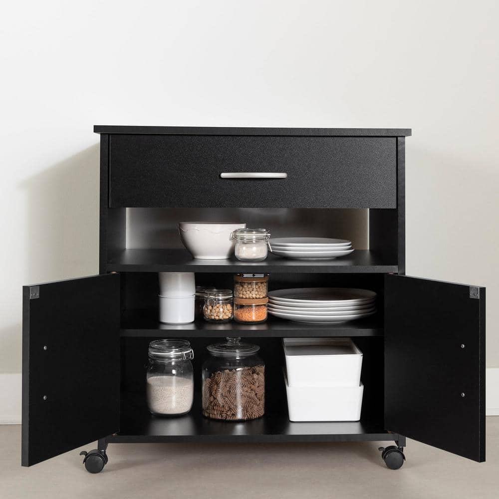 Black Laminated Particleboard Utility Cart with Storage and Wheels