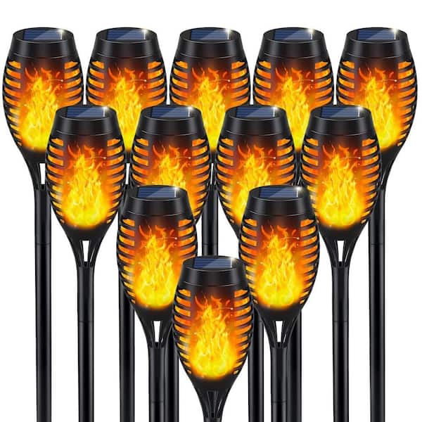12-Pack Solar Torch Light with Flickering Flame for Outside, Patio, Pathway, Yard, Waterproof Outdoor Decor Torches