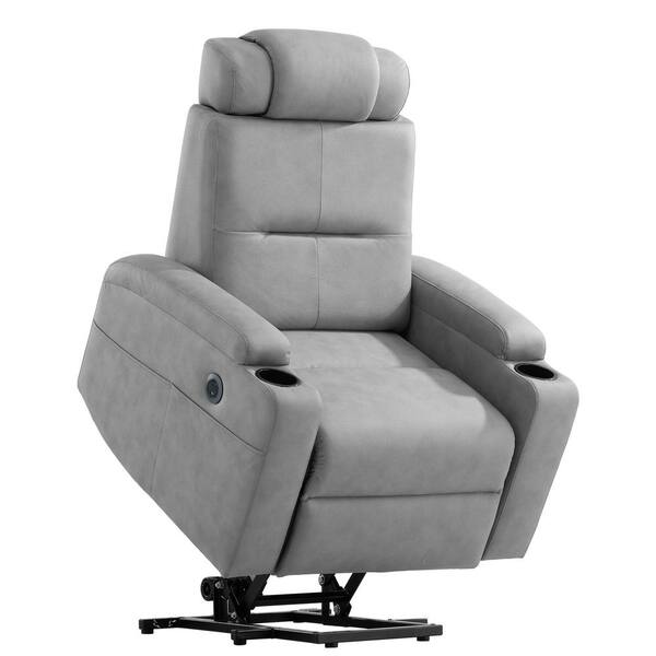 Merax Light Gray Polyester Fabric Power Lift Recliner Chair with 