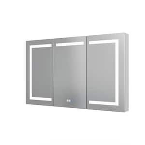 48 in. W x 30 in. H Rectangular Silver Aluminum Recessed/Surface Mount Medicine Cabinet with Mirror and LED