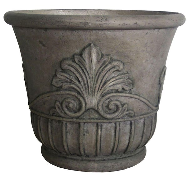 Unbranded 19 in. Round Aged Granite Italian Leaf Pot