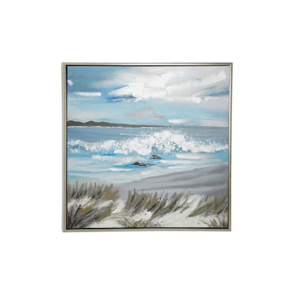Litton Lane 1- Panel Landscape Beach Framed Wall Art with Silver Frame ...