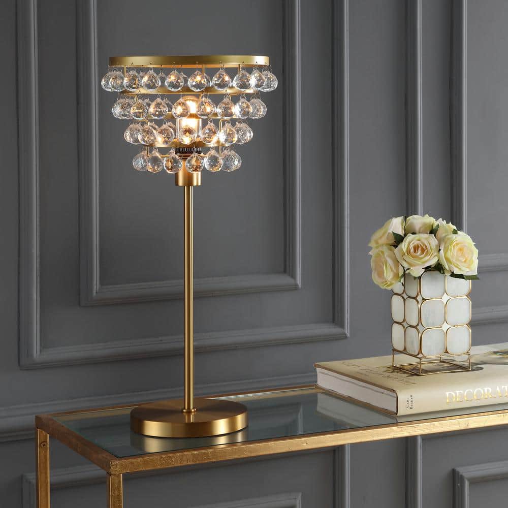 Buckingham 25" Brass Gold Crystal Chandelier Table Lamp