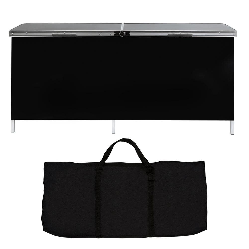 Portable Black Aluminum Outdoor Patio Bar Table with Skirt