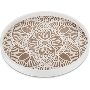 11.81"W White Washed Round Wood Decorative Tray