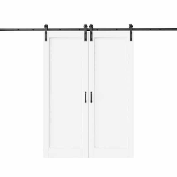 72 in. x 96 in. White Primed Paneled MDF Sliding Barn Door with Hardware Kit