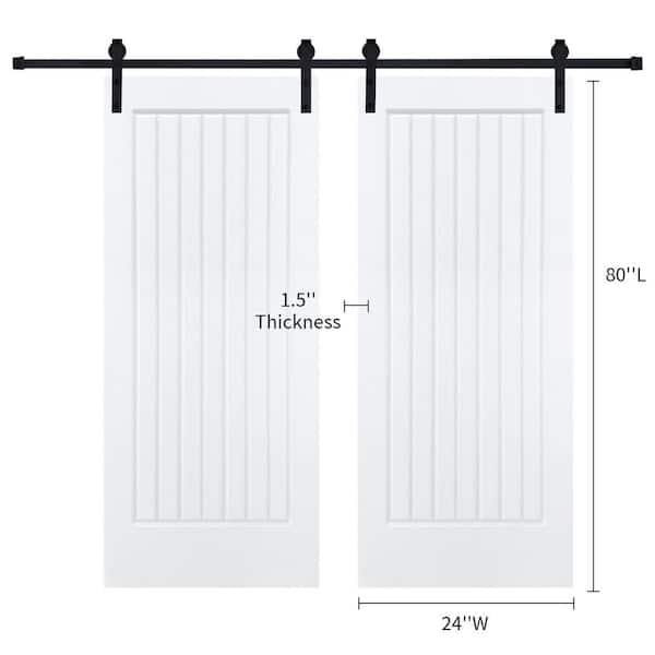 AIOPOP HOME Double Modern Five Panel 24 in. x 80 in. MDF White Barn Sliding Door With Hardware kit