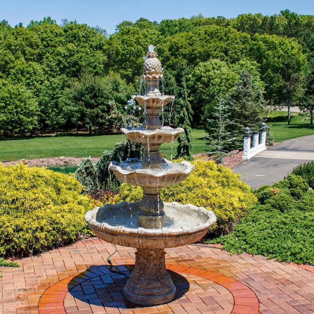 Grand Courtyard 80-Inch Earth Fiberglass Resin 4-Tier Fountain